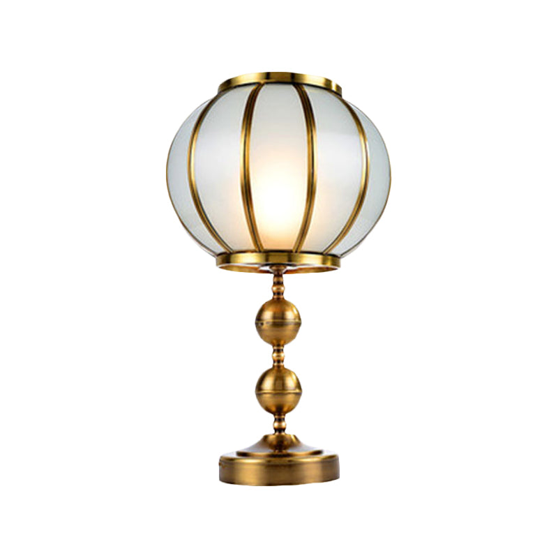 Lantern Bedroom Night Table Lamp Colonial Style Opal Glass 1-Light Gold Finish Nightstand Light with Metal Ball Deco Clearhalo 'Lamps' 'Table Lamps' Lighting' 1476254