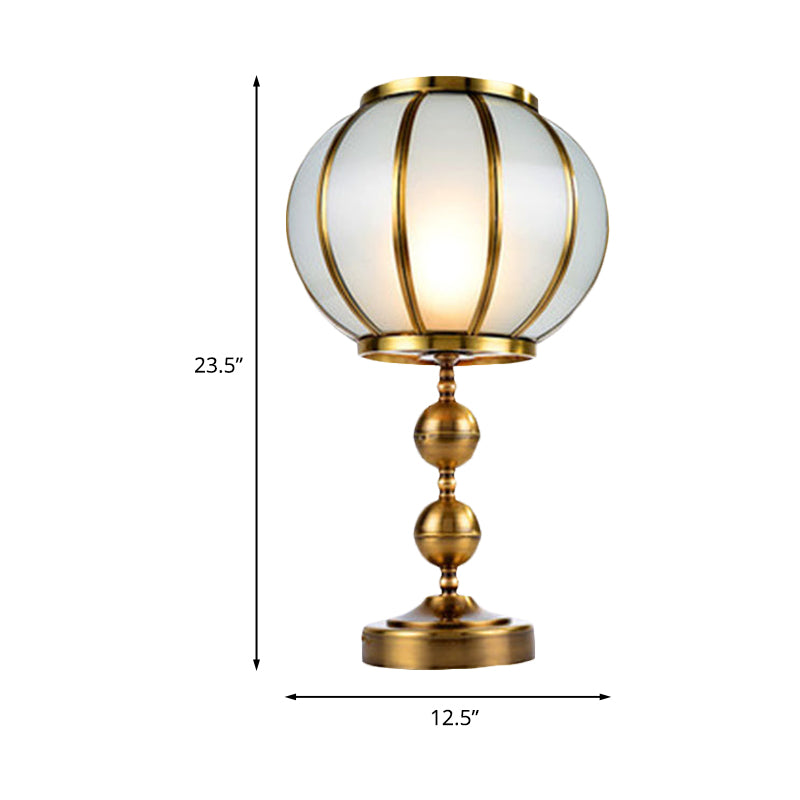 Lantern Bedroom Night Table Lamp Colonial Style Opal Glass 1-Light Gold Finish Nightstand Light with Metal Ball Deco Clearhalo 'Lamps' 'Table Lamps' Lighting' 1476255