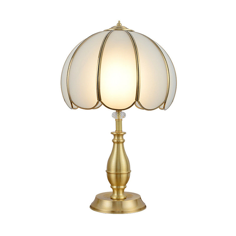 Scalloped Cream Glass Nightstand Lighting Farmhouse Vintage 1-Head Bedside Table Light in Gold Clearhalo 'Lamps' 'Table Lamps' Lighting' 1476259