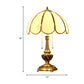 Gold 1-Bulb Nightstand Light Colonialist Beige Glass Scalloped Metal Table Lamp with Pull Chain Clearhalo 'Lamps' 'Table Lamps' Lighting' 1476265