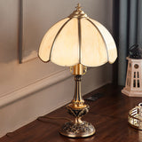 Golden Scalloped Nightstand Lamp Rustic Cream Glass 1 Light Bedroom Table Light with Base Gold Clearhalo 'Lamps' 'Table Lamps' Lighting' 1476271
