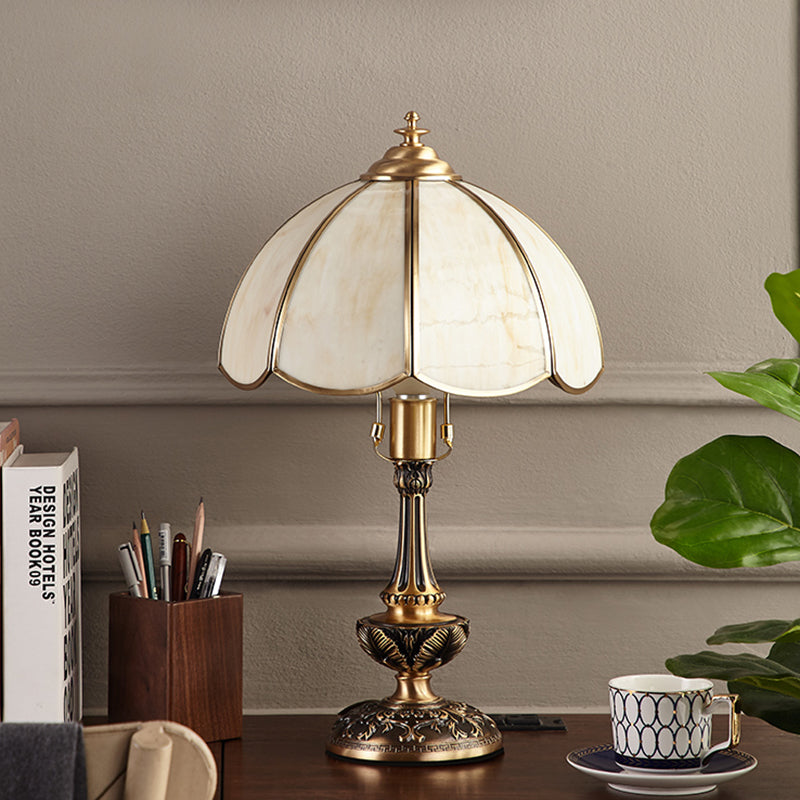 Golden Scalloped Nightstand Lamp Rustic Cream Glass 1 Light Bedroom Table Light with Base Clearhalo 'Lamps' 'Table Lamps' Lighting' 1476272
