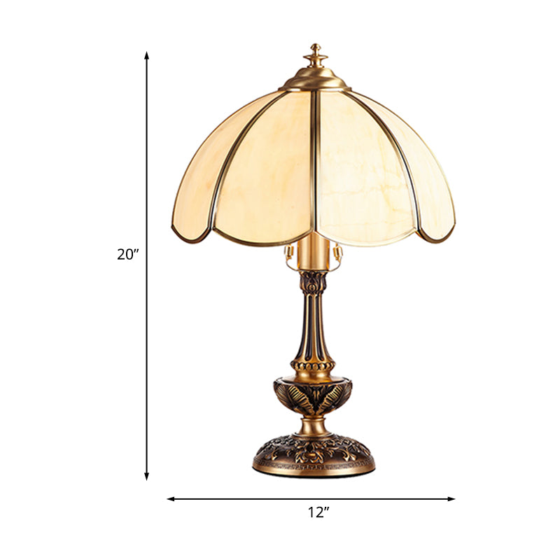 Golden Scalloped Nightstand Lamp Rustic Cream Glass 1 Light Bedroom Table Light with Base Clearhalo 'Lamps' 'Table Lamps' Lighting' 1476275
