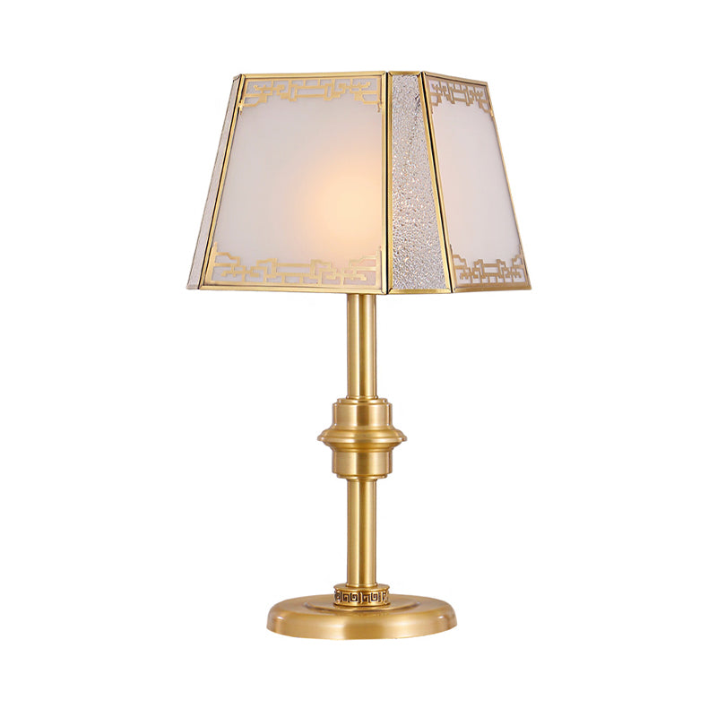 Frosted Glass Trapezoid Table Lighting Colonialism 1-Head Bedside Night Light in Gold Clearhalo 'Lamps' 'Table Lamps' Lighting' 1476284