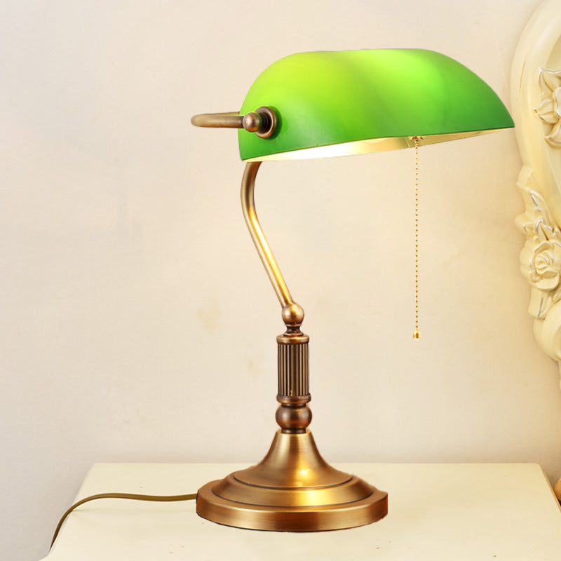 1 Light Rollover Shade Metal Night Light Country Green Glass Nightstand Lamp with Pull Chain for Bedroom Clearhalo 'Lamps' 'Table Lamps' Lighting' 1476291