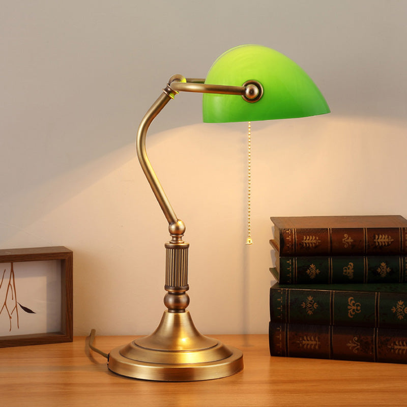 1 Light Rollover Shade Metal Night Light Country Green Glass Nightstand Lamp with Pull Chain for Bedroom Green A Clearhalo 'Lamps' 'Table Lamps' Lighting' 1476293