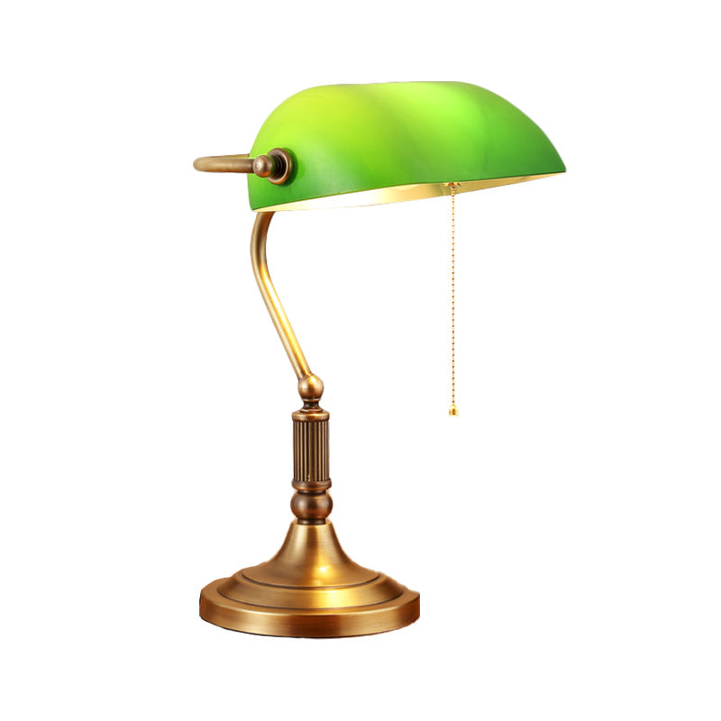 1 Light Rollover Shade Metal Night Light Country Green Glass Nightstand Lamp with Pull Chain for Bedroom Clearhalo 'Lamps' 'Table Lamps' Lighting' 1476294