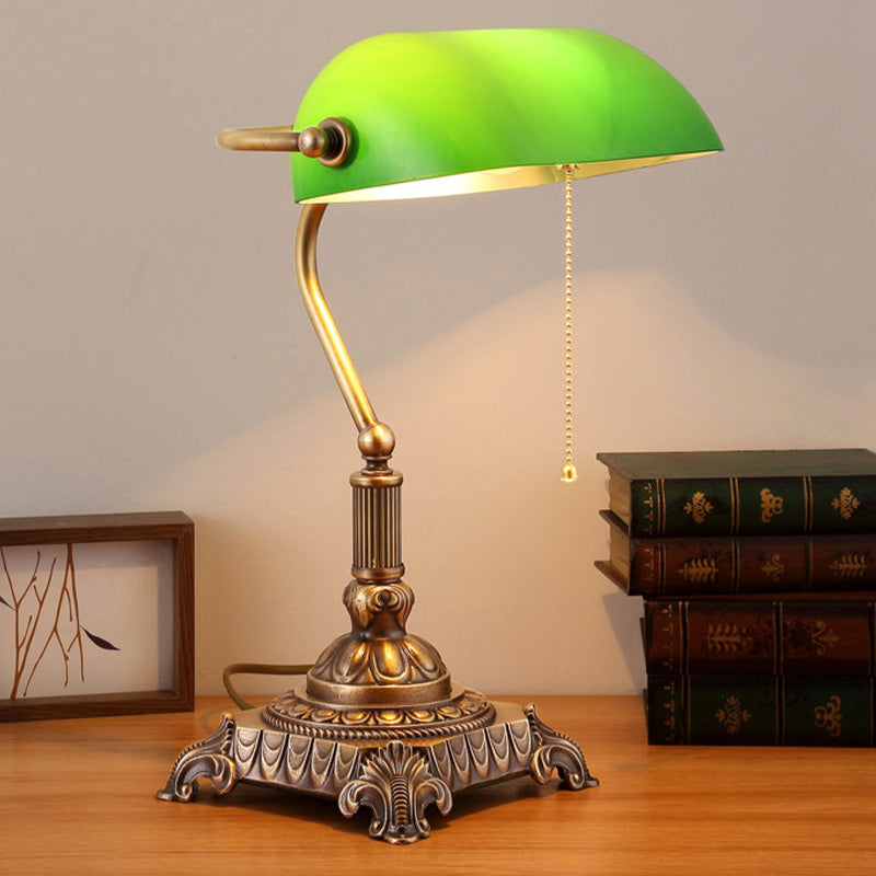 1 Light Rollover Shade Metal Night Light Country Green Glass Nightstand Lamp with Pull Chain for Bedroom Clearhalo 'Lamps' 'Table Lamps' Lighting' 1476296