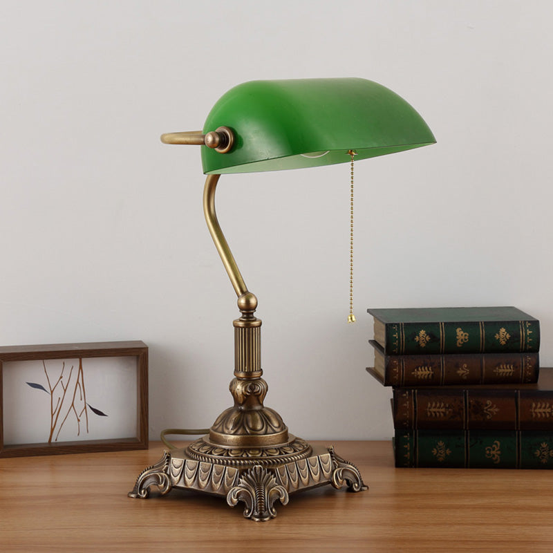 1 Light Rollover Shade Metal Night Light Country Green Glass Nightstand Lamp with Pull Chain for Bedroom Clearhalo 'Lamps' 'Table Lamps' Lighting' 1476297