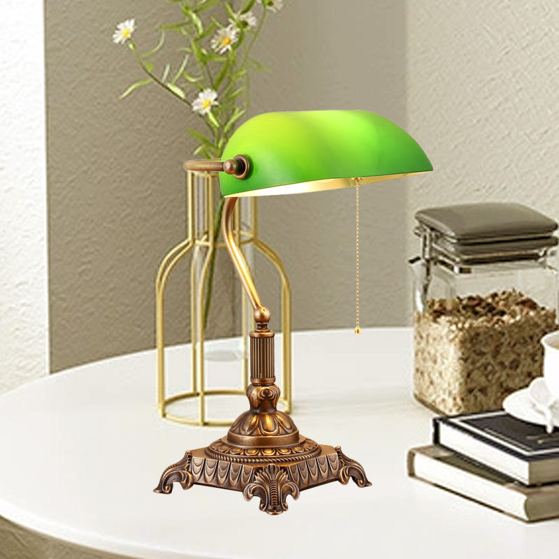 1 Light Rollover Shade Metal Night Light Country Green Glass Nightstand Lamp with Pull Chain for Bedroom Green B Clearhalo 'Lamps' 'Table Lamps' Lighting' 1476298