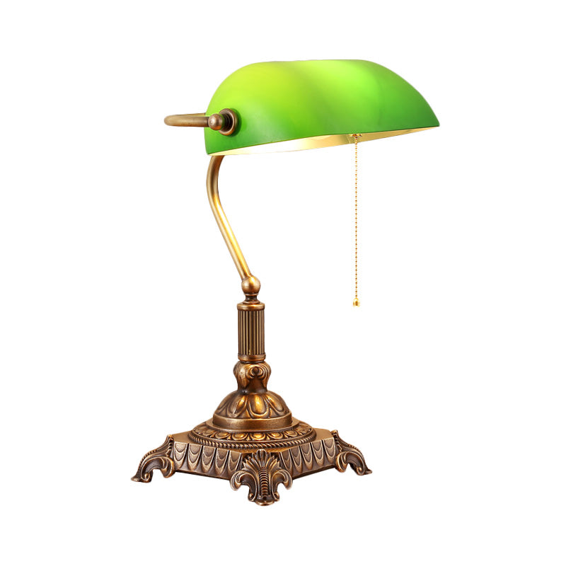1 Light Rollover Shade Metal Night Light Country Green Glass Nightstand Lamp with Pull Chain for Bedroom Clearhalo 'Lamps' 'Table Lamps' Lighting' 1476299