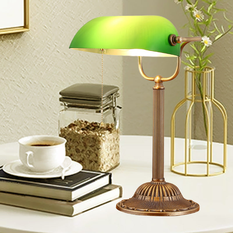 1 Light Rollover Shade Metal Night Light Country Green Glass Nightstand Lamp with Pull Chain for Bedroom Clearhalo 'Lamps' 'Table Lamps' Lighting' 1476301