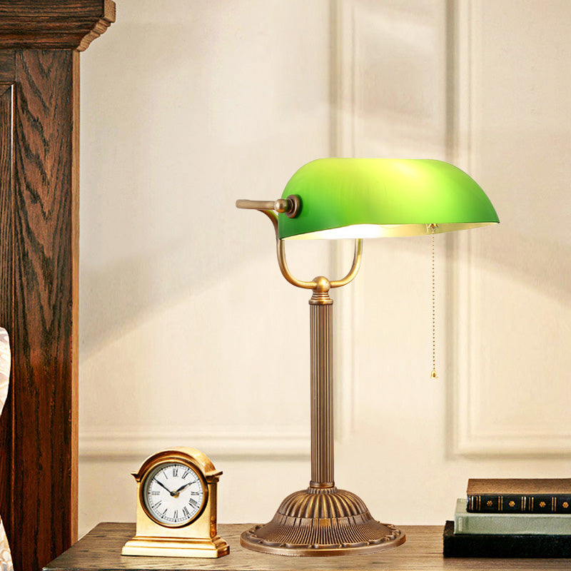 1 Light Rollover Shade Metal Night Light Country Green Glass Nightstand Lamp with Pull Chain for Bedroom Clearhalo 'Lamps' 'Table Lamps' Lighting' 1476302