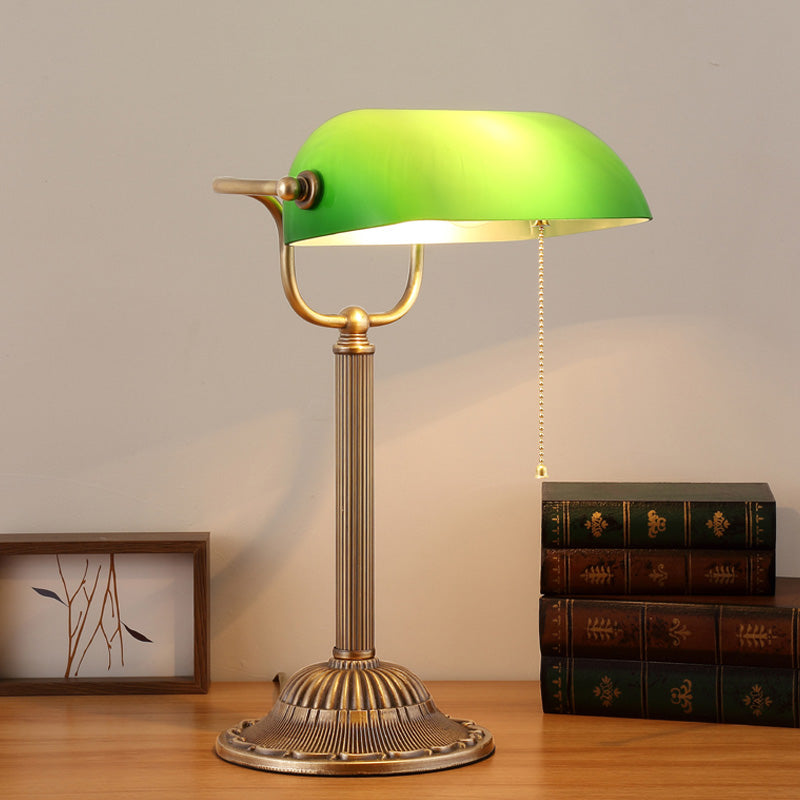 1 Light Rollover Shade Metal Night Light Country Green Glass Nightstand Lamp with Pull Chain for Bedroom Green C Clearhalo 'Lamps' 'Table Lamps' Lighting' 1476303