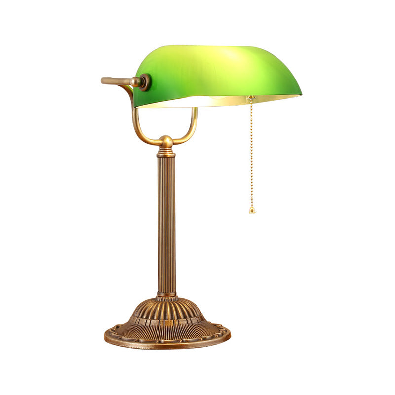 1 Light Rollover Shade Metal Night Light Country Green Glass Nightstand Lamp with Pull Chain for Bedroom Clearhalo 'Lamps' 'Table Lamps' Lighting' 1476304