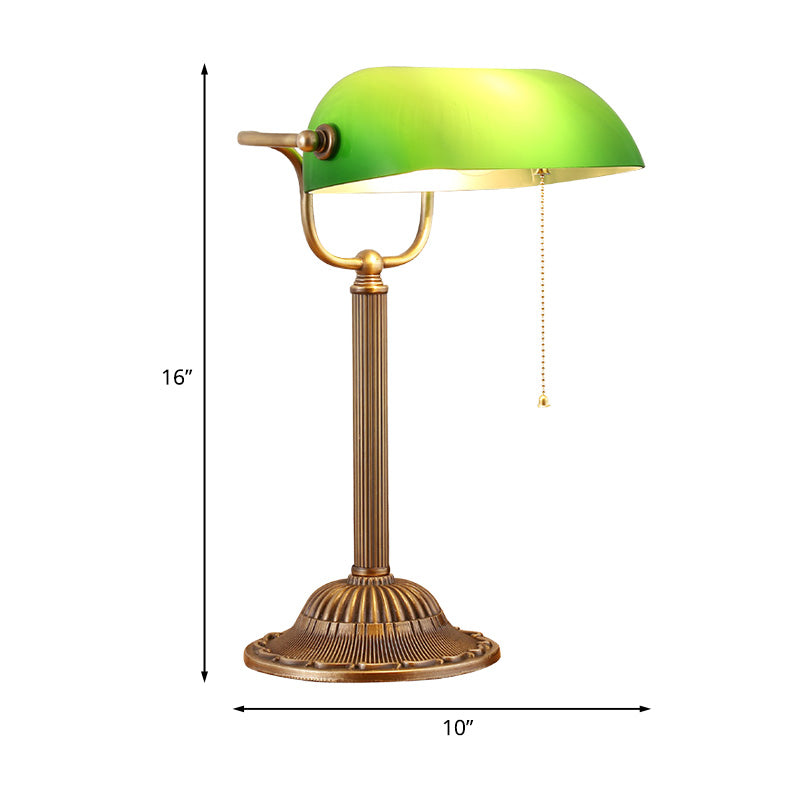 1 Light Rollover Shade Metal Night Light Country Green Glass Nightstand Lamp with Pull Chain for Bedroom Clearhalo 'Lamps' 'Table Lamps' Lighting' 1476305