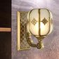 Lantern Bedroom Wall Sconce Light Colonial Frosted Glass 1-Bulb Gold Wall Lamp with Curved/Straight Arm Clearhalo 'Wall Lamps & Sconces' 'Wall Lights' Lighting' 1476306
