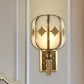 Lantern Bedroom Wall Sconce Light Colonial Frosted Glass 1-Bulb Gold Wall Lamp with Curved/Straight Arm Gold C Clearhalo 'Wall Lamps & Sconces' 'Wall Lights' Lighting' 1476317