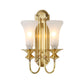 1/2-Bulb Bell Wall Sconce Lamp Colonial Gold Frosted White Glass Wall Light with Metal Gooseneck Arm Clearhalo 'Wall Lamps & Sconces' 'Wall Lights' Lighting' 1476334