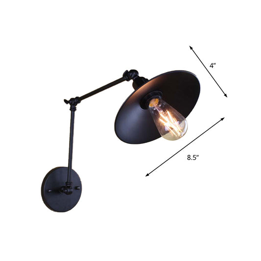 Metal Black/White Wall Sconce Swing Arm 1 Light Living Room Sconce Light Fixture with Saucer Shade Clearhalo 'Art deco wall lights' 'Cast Iron' 'Glass' 'Industrial wall lights' 'Industrial' 'Middle century wall lights' 'Modern' 'Rustic wall lights' 'Tiffany' 'Traditional wall lights' 'Wall Lamps & Sconces' 'Wall Lights' Lighting' 147686