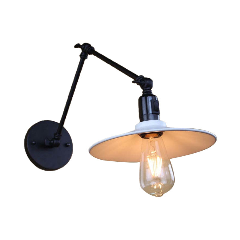 Metal Black/White Wall Sconce Swing Arm 1 Light Living Room Sconce Light Fixture with Saucer Shade Clearhalo 'Art deco wall lights' 'Cast Iron' 'Glass' 'Industrial wall lights' 'Industrial' 'Middle century wall lights' 'Modern' 'Rustic wall lights' 'Tiffany' 'Traditional wall lights' 'Wall Lamps & Sconces' 'Wall Lights' Lighting' 147690
