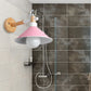 Nordic Stylish Cone Wall Lighting Fixture 1 Head Metallic Sconce Lamp with Wooden Joint in Black/Grey for Hallway Pink Clearhalo 'Cast Iron' 'Glass' 'Industrial' 'Modern wall lights' 'Modern' 'Tiffany' 'Traditional wall lights' 'Wall Lamps & Sconces' 'Wall Lights' Lighting' 147698