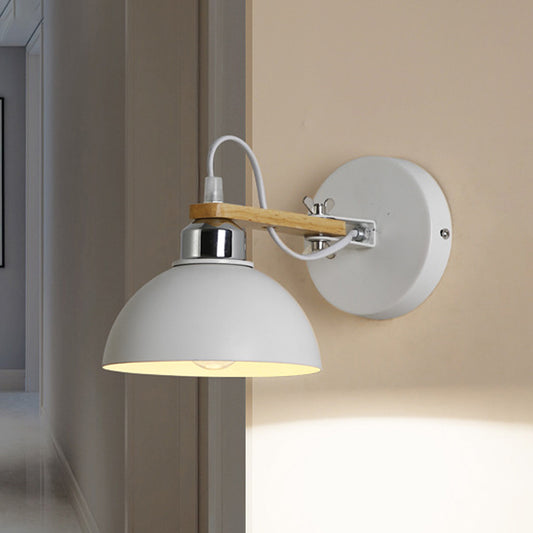 1 Light Bowl Shaped Wall Sconce Simple Style White Metallic and Wood Wall Lighting Fixture for Bedroom Clearhalo 'Cast Iron' 'Glass' 'Industrial' 'Modern wall lights' 'Modern' 'Tiffany' 'Traditional wall lights' 'Wall Lamps & Sconces' 'Wall Lights' Lighting' 147724