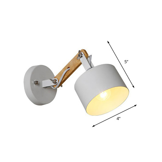 Rotatable Drum Metal Wall Light Fixture Contemporary 1 Light Indoor Wall Sconce in White Clearhalo 'Art deco wall lights' 'Cast Iron' 'Glass' 'Industrial wall lights' 'Industrial' 'Middle century wall lights' 'Modern' 'Rustic wall lights' 'Tiffany' 'Traditional wall lights' 'Wall Lamps & Sconces' 'Wall Lights' Lighting' 147782
