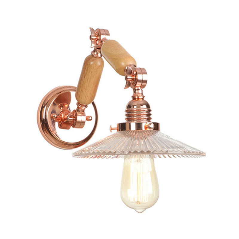 One Bulb Wall Light with Cone Shade Clear Prismatic Glass Industrial Living Room Sconce with Curved Arm Clearhalo 'Cast Iron' 'Glass' 'Industrial wall lights' 'Industrial' 'Middle century wall lights' 'Modern' 'Tiffany' 'Traditional wall lights' 'Wall Lamps & Sconces' 'Wall Lights' Lighting' 147813