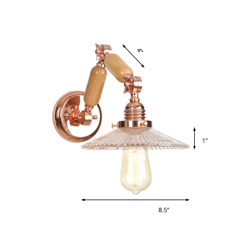 One Bulb Wall Light with Cone Shade Clear Prismatic Glass Industrial Living Room Sconce with Curved Arm Clearhalo 'Cast Iron' 'Glass' 'Industrial wall lights' 'Industrial' 'Middle century wall lights' 'Modern' 'Tiffany' 'Traditional wall lights' 'Wall Lamps & Sconces' 'Wall Lights' Lighting' 147814