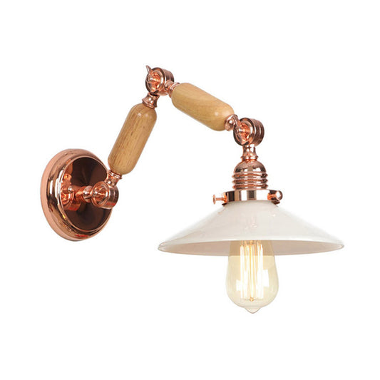 White Glass Conical Wall Sconce Industrial 1 Light Living Room Lighting Fixture with Extendable Arm Clearhalo 'Cast Iron' 'Glass' 'Industrial wall lights' 'Industrial' 'Middle century wall lights' 'Modern' 'Tiffany' 'Traditional wall lights' 'Wall Lamps & Sconces' 'Wall Lights' Lighting' 147825