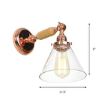 Industrial Cone Wall Lighting Fixture 1 Bulb Clear Glass Sconce Light in Rose Gold Clearhalo 'Cast Iron' 'Glass' 'Industrial wall lights' 'Industrial' 'Middle century wall lights' 'Modern' 'Tiffany' 'Traditional wall lights' 'Wall Lamps & Sconces' 'Wall Lights' Lighting' 147834