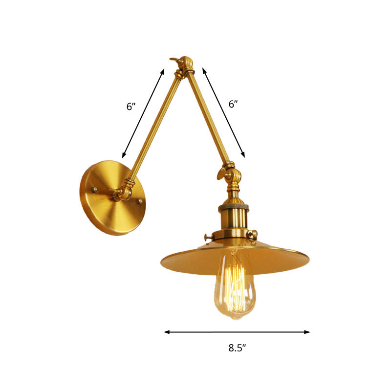 Vintage Stylish Saucer Wall Sconce 1 Light Metallic Wall Mount Light with Swing Arm in Brass/Copper Clearhalo 'Art deco wall lights' 'Cast Iron' 'Glass' 'Industrial wall lights' 'Industrial' 'Middle century wall lights' 'Modern' 'Rustic wall lights' 'Tiffany' 'Traditional wall lights' 'Wall Lamps & Sconces' 'Wall Lights' Lighting' 147842