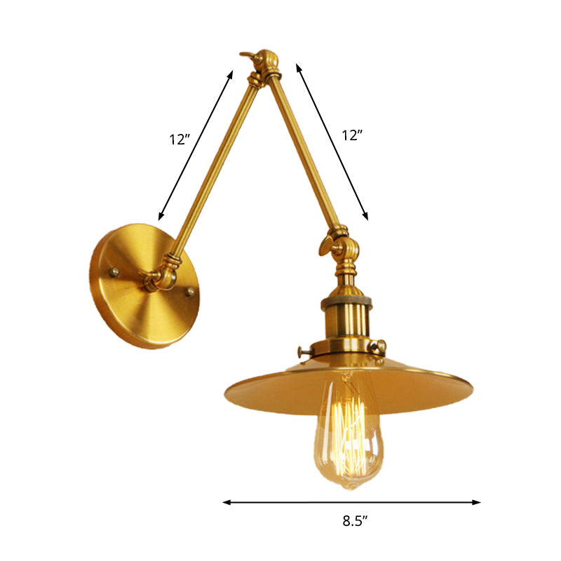 Vintage Stylish Saucer Wall Sconce 1 Light Metallic Wall Mount Light with Swing Arm in Brass/Copper Clearhalo 'Art deco wall lights' 'Cast Iron' 'Glass' 'Industrial wall lights' 'Industrial' 'Middle century wall lights' 'Modern' 'Rustic wall lights' 'Tiffany' 'Traditional wall lights' 'Wall Lamps & Sconces' 'Wall Lights' Lighting' 147845