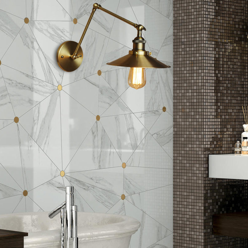 Vintage Stylish Saucer Wall Sconce 1 Light Metallic Wall Mount Light with Swing Arm in Brass/Copper Antique Brass Clearhalo 'Art deco wall lights' 'Cast Iron' 'Glass' 'Industrial wall lights' 'Industrial' 'Middle century wall lights' 'Modern' 'Rustic wall lights' 'Tiffany' 'Traditional wall lights' 'Wall Lamps & Sconces' 'Wall Lights' Lighting' 147846