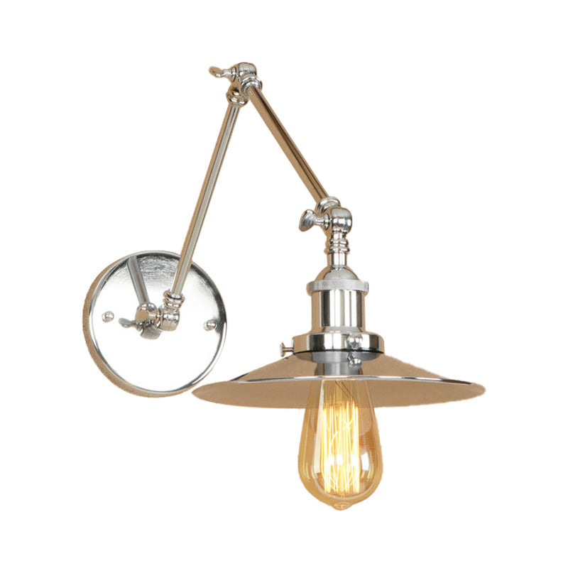 Vintage Stylish Saucer Wall Sconce 1 Light Metallic Wall Mount Light with Swing Arm in Brass/Copper Clearhalo 'Art deco wall lights' 'Cast Iron' 'Glass' 'Industrial wall lights' 'Industrial' 'Middle century wall lights' 'Modern' 'Rustic wall lights' 'Tiffany' 'Traditional wall lights' 'Wall Lamps & Sconces' 'Wall Lights' Lighting' 147851