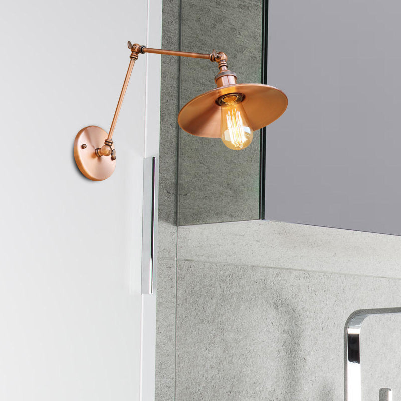 Vintage Stylish Saucer Wall Sconce 1 Light Metallic Wall Mount Light with Swing Arm in Brass/Copper Clearhalo 'Art deco wall lights' 'Cast Iron' 'Glass' 'Industrial wall lights' 'Industrial' 'Middle century wall lights' 'Modern' 'Rustic wall lights' 'Tiffany' 'Traditional wall lights' 'Wall Lamps & Sconces' 'Wall Lights' Lighting' 147852