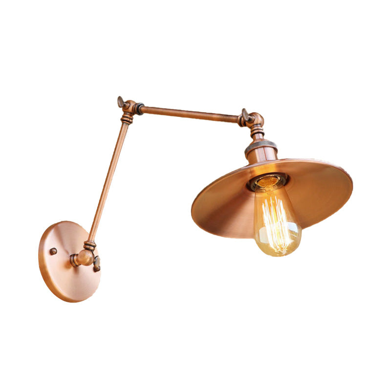 Vintage Stylish Saucer Wall Sconce 1 Light Metallic Wall Mount Light with Swing Arm in Brass/Copper Clearhalo 'Art deco wall lights' 'Cast Iron' 'Glass' 'Industrial wall lights' 'Industrial' 'Middle century wall lights' 'Modern' 'Rustic wall lights' 'Tiffany' 'Traditional wall lights' 'Wall Lamps & Sconces' 'Wall Lights' Lighting' 147854