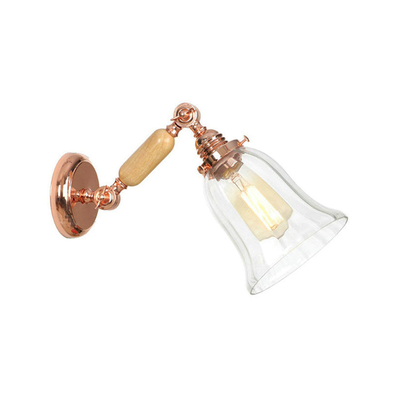 Clear Prismatic Glass Wood Sconce Light Bell 1-Light Vintage Style Wall Lamp Fixture with Extendable Arm Clearhalo 'Cast Iron' 'Glass' 'Industrial wall lights' 'Industrial' 'Middle century wall lights' 'Modern' 'Tiffany' 'Traditional wall lights' 'Wall Lamps & Sconces' 'Wall Lights' Lighting' 147863