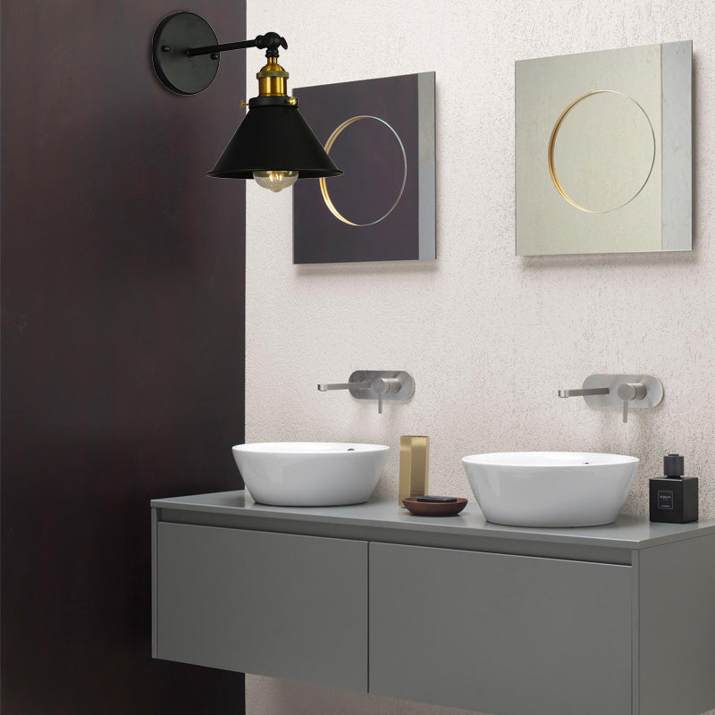 Black/Brass Finish Flared Sconce Light Fixture Industrial Metal 1 Bulb Bedroom Wall Light, 7"/8.5" Width Brass 7" Clearhalo 'Art deco wall lights' 'Cast Iron' 'Glass' 'Industrial wall lights' 'Industrial' 'Middle century wall lights' 'Modern' 'Rustic wall lights' 'Tiffany' 'Traditional wall lights' 'Wall Lamps & Sconces' 'Wall Lights' Lighting' 147927