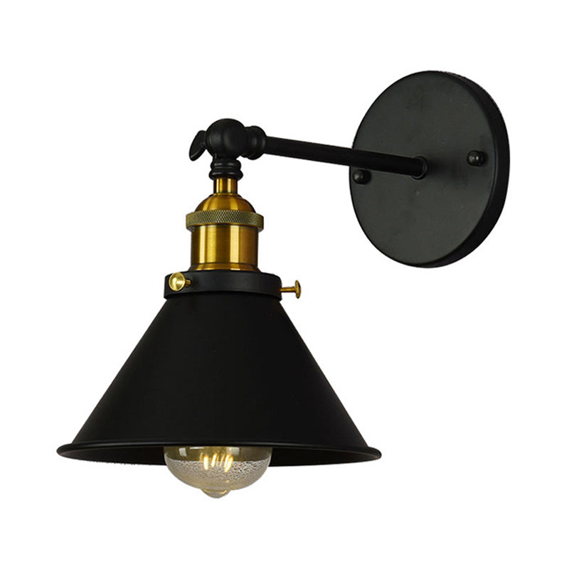 Black/Brass Finish Flared Sconce Light Fixture Industrial Metal 1 Bulb Bedroom Wall Light, 7"/8.5" Width Clearhalo 'Art deco wall lights' 'Cast Iron' 'Glass' 'Industrial wall lights' 'Industrial' 'Middle century wall lights' 'Modern' 'Rustic wall lights' 'Tiffany' 'Traditional wall lights' 'Wall Lamps & Sconces' 'Wall Lights' Lighting' 147929