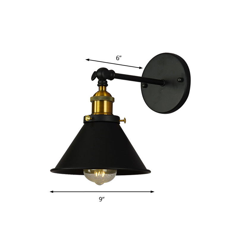 Black/Brass Finish Flared Sconce Light Fixture Industrial Metal 1 Bulb Bedroom Wall Light, 7"/8.5" Width Clearhalo 'Art deco wall lights' 'Cast Iron' 'Glass' 'Industrial wall lights' 'Industrial' 'Middle century wall lights' 'Modern' 'Rustic wall lights' 'Tiffany' 'Traditional wall lights' 'Wall Lamps & Sconces' 'Wall Lights' Lighting' 147930