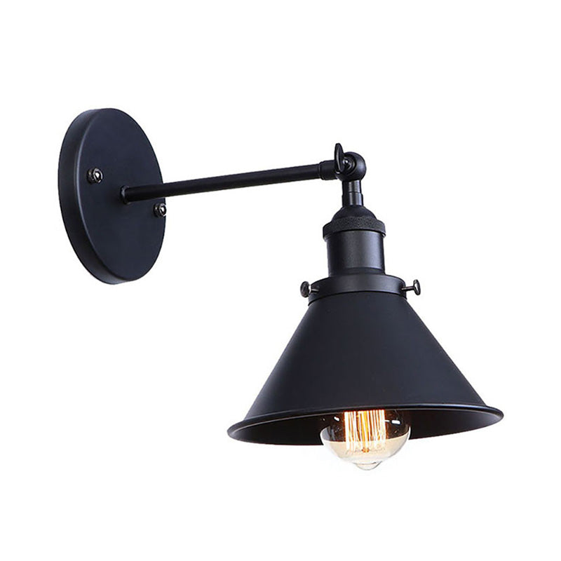 Black/Brass Finish Flared Sconce Light Fixture Industrial Metal 1 Bulb Bedroom Wall Light, 7"/8.5" Width Clearhalo 'Art deco wall lights' 'Cast Iron' 'Glass' 'Industrial wall lights' 'Industrial' 'Middle century wall lights' 'Modern' 'Rustic wall lights' 'Tiffany' 'Traditional wall lights' 'Wall Lamps & Sconces' 'Wall Lights' Lighting' 147933