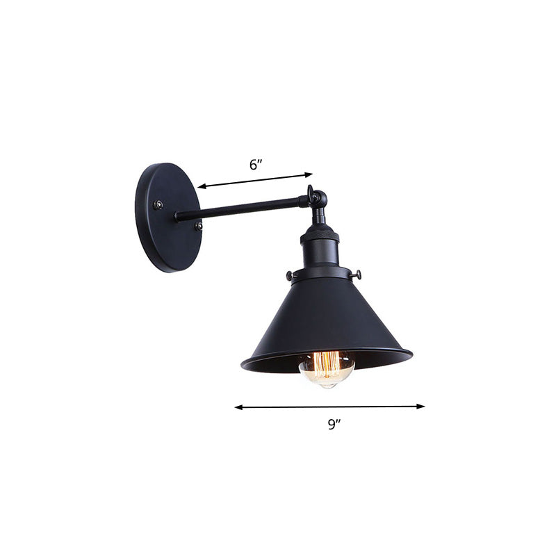 Black/Brass Finish Flared Sconce Light Fixture Industrial Metal 1 Bulb Bedroom Wall Light, 7"/8.5" Width Clearhalo 'Art deco wall lights' 'Cast Iron' 'Glass' 'Industrial wall lights' 'Industrial' 'Middle century wall lights' 'Modern' 'Rustic wall lights' 'Tiffany' 'Traditional wall lights' 'Wall Lamps & Sconces' 'Wall Lights' Lighting' 147934