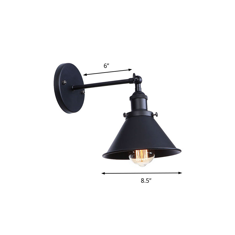 Black/Brass Finish Flared Sconce Light Fixture Industrial Metal 1 Bulb Bedroom Wall Light, 7"/8.5" Width Clearhalo 'Art deco wall lights' 'Cast Iron' 'Glass' 'Industrial wall lights' 'Industrial' 'Middle century wall lights' 'Modern' 'Rustic wall lights' 'Tiffany' 'Traditional wall lights' 'Wall Lamps & Sconces' 'Wall Lights' Lighting' 147935