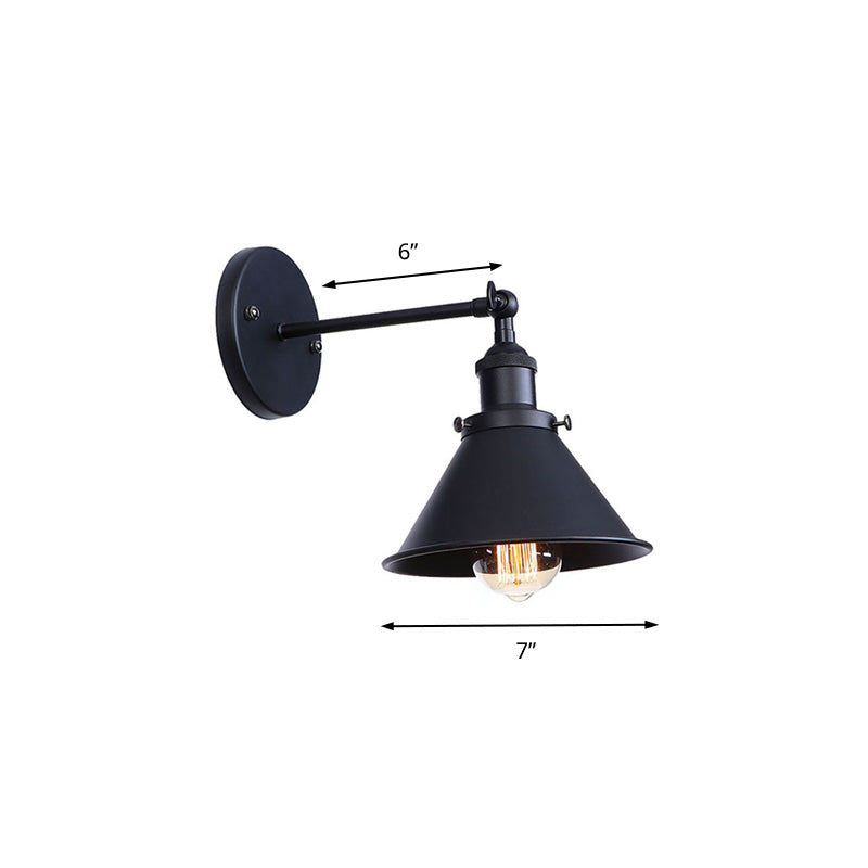 Black/Brass Finish Flared Sconce Light Fixture Industrial Metal 1 Bulb Bedroom Wall Light, 7"/8.5" Width Clearhalo 'Art deco wall lights' 'Cast Iron' 'Glass' 'Industrial wall lights' 'Industrial' 'Middle century wall lights' 'Modern' 'Rustic wall lights' 'Tiffany' 'Traditional wall lights' 'Wall Lamps & Sconces' 'Wall Lights' Lighting' 147936