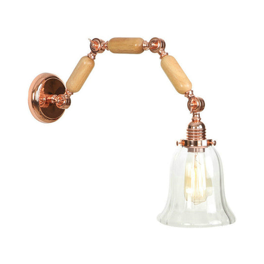1 Light Flared Sconce Light Fixture Antique Rose Gold Clear Glass Wall Lamp with Long Extendable Arm Clearhalo 'Cast Iron' 'Glass' 'Industrial wall lights' 'Industrial' 'Middle century wall lights' 'Modern' 'Tiffany' 'Traditional wall lights' 'Wall Lamps & Sconces' 'Wall Lights' Lighting' 147940