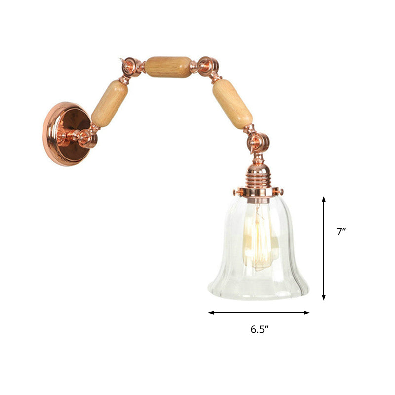 1 Light Flared Sconce Light Fixture Antique Rose Gold Clear Glass Wall Lamp with Long Extendable Arm Clearhalo 'Cast Iron' 'Glass' 'Industrial wall lights' 'Industrial' 'Middle century wall lights' 'Modern' 'Tiffany' 'Traditional wall lights' 'Wall Lamps & Sconces' 'Wall Lights' Lighting' 147941