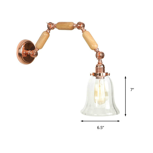 1 Light Flared Sconce Light Fixture Antique Rose Gold Clear Glass Wall Lamp with Long Extendable Arm Clearhalo 'Cast Iron' 'Glass' 'Industrial wall lights' 'Industrial' 'Middle century wall lights' 'Modern' 'Tiffany' 'Traditional wall lights' 'Wall Lamps & Sconces' 'Wall Lights' Lighting' 147941