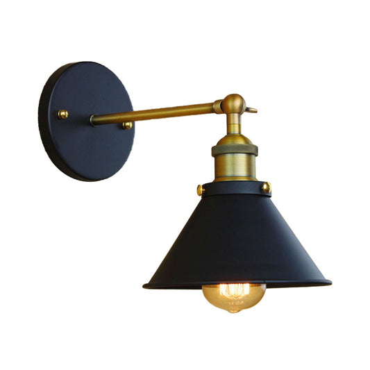 1 Light Conical Wall Mounted Lamp Industrial Style Brass Metal Wall Sconce for Living Room, 7"/10" Width Clearhalo 'Art deco wall lights' 'Cast Iron' 'Glass' 'Industrial wall lights' 'Industrial' 'Middle century wall lights' 'Modern' 'Rustic wall lights' 'Tiffany' 'Traditional wall lights' 'Wall Lamps & Sconces' 'Wall Lights' Lighting' 147944